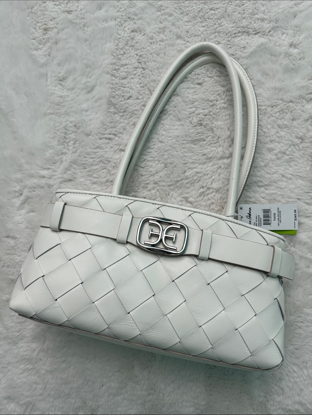 Sam Edelman White Woven Leather Shoulder Bag